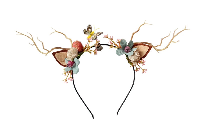 Vivivalue Deer Antler Hair Band with Flowers, Cat Ear Headband, Hairband for Party, Festival, Cosplay, Costume - 1 Count (Pack of 1), 0.1 pounds, Unisex-Adults - Image 1